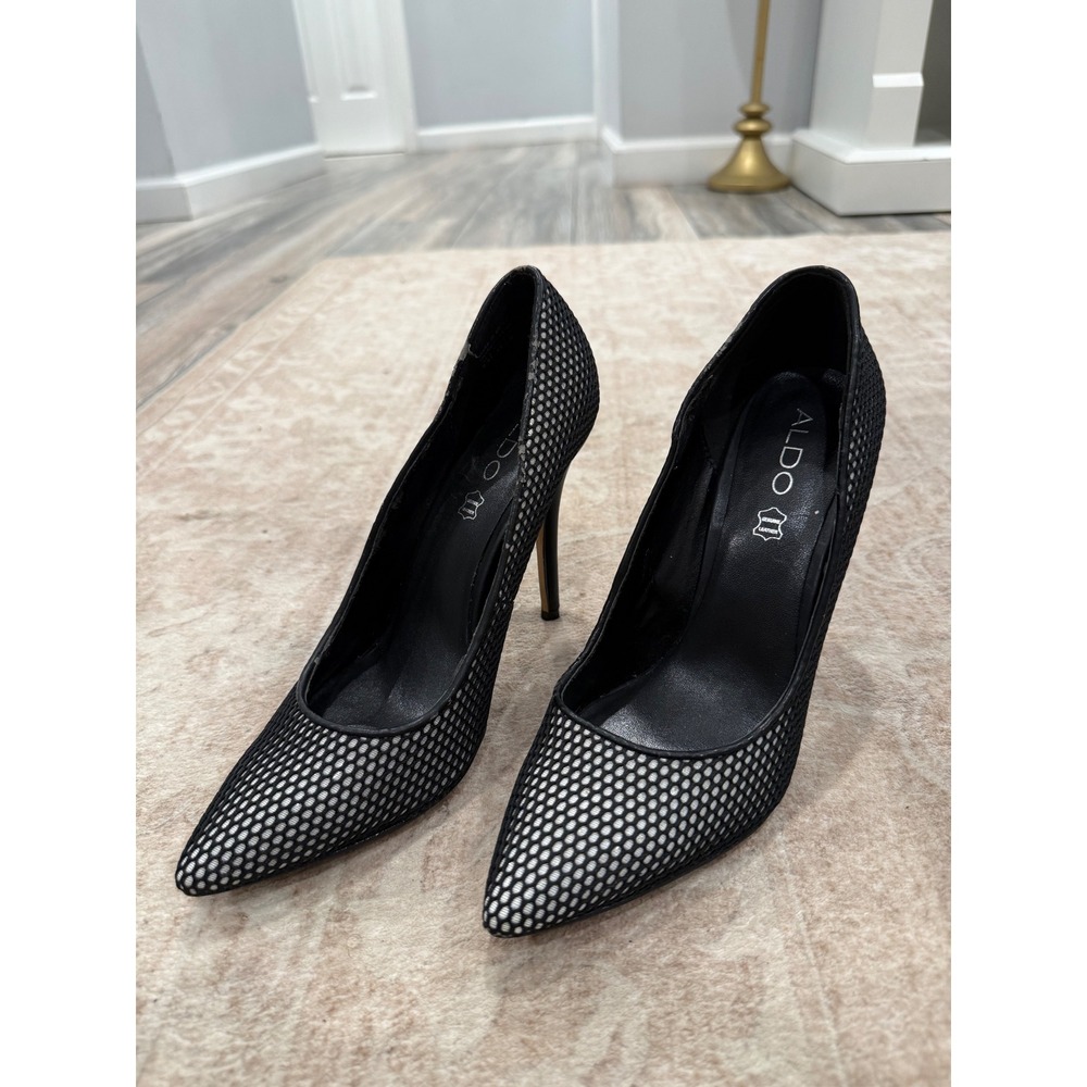 Aldo Black Mesh Pointed Toe Stiletto Pumps Heels Size 8.5